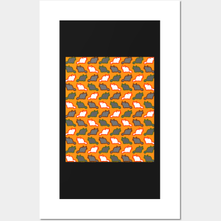 Cute cat pattern in orange Posters and Art